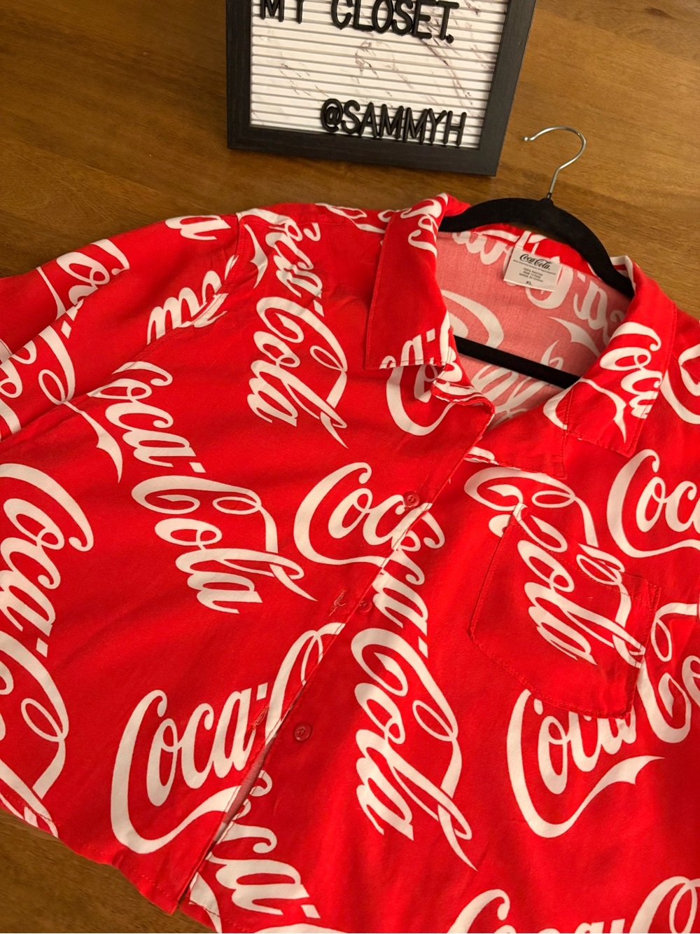 Coca Cola Red Men’s Button-Down with White Logo Print